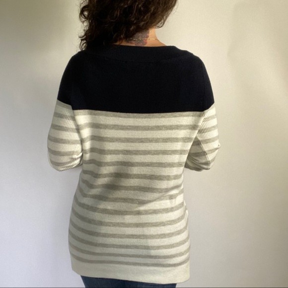 LOFT Striped Color Block Boatneck Sweater Medium - Picture 2 of 8